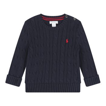 Ralph Lauren Navy Blue Logo Cable Baby Knit Jumper, 1 Navy Blue Logo Cable Baby Knit Jumper