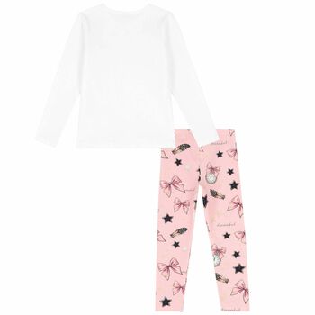 Girls White & Pink Bow Leggings Set