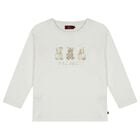 Girls Ivory & Gold Teddy Bear Logo Long Sleeve Top, 1, hi-res