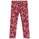 Girls Burgundy Floral Leggings, 2, hi-res