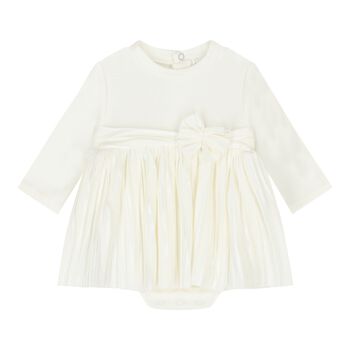 Baby Girls Ivory Pleated Bodysuit Dress