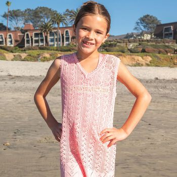 فستان محبوك بنات باللون الوردي