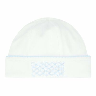 Baby Boys White & Blue Smocked Hat