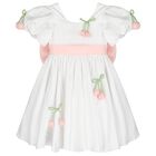 Girls White & Pink Floral Satin Dress, 1, hi-res