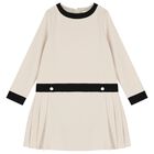 Girls Ivory & Black Pleated Dress, 1, hi-res