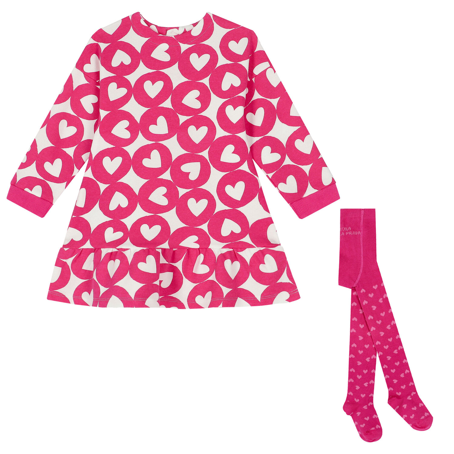 Girls Pink & White Heart Dress Set, 1, hi-res