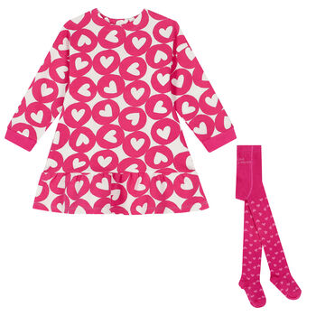 Girls Pink & White Heart Dress Set