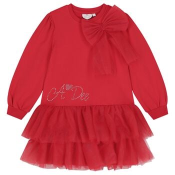 Girls Red Tulle Bow Dress