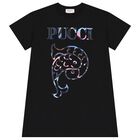 فستان بنات بالشعار باللون الأسود  , 2, hi-res