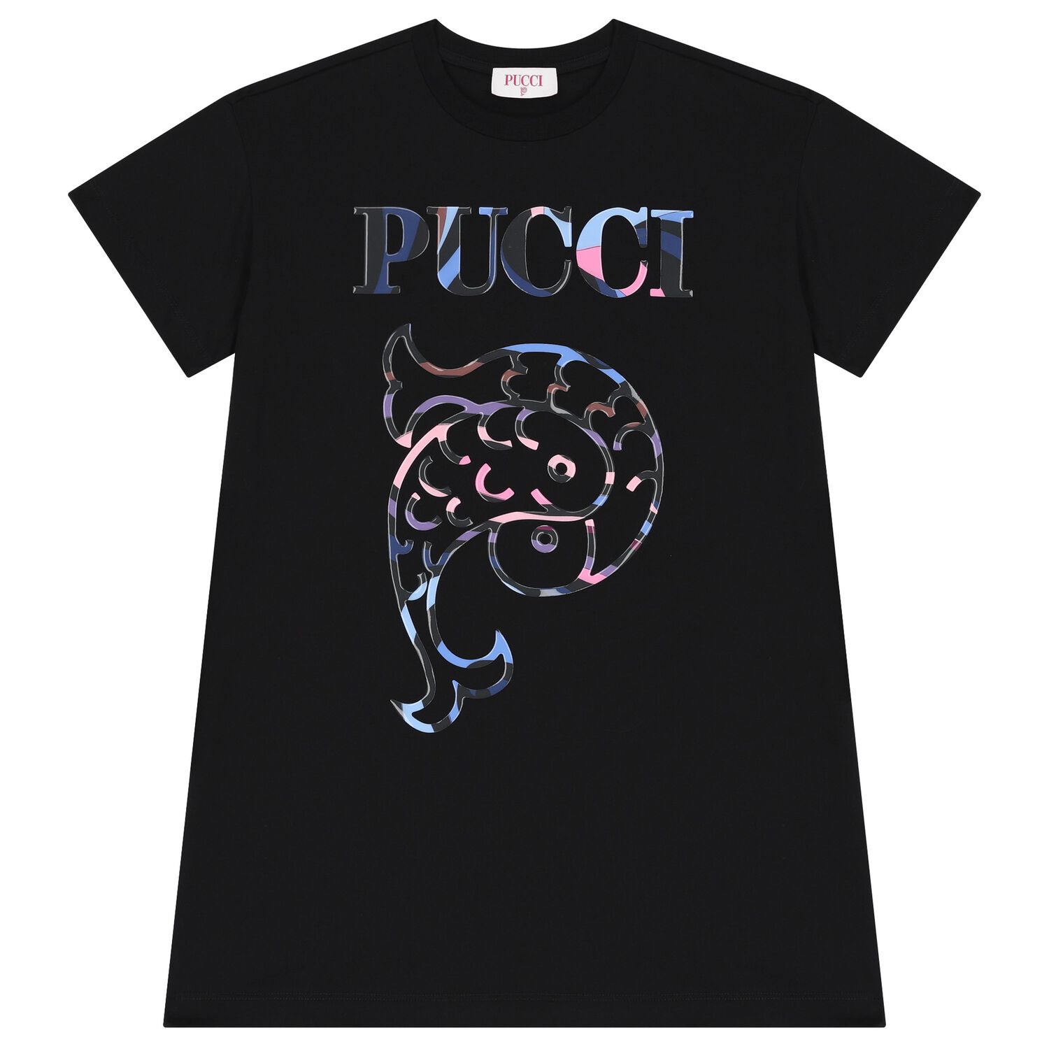 فستان بنات بالشعار باللون الأسود  , 2, hi-res