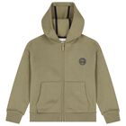 Boys Beige Logo Hooded Zip Up Top , 1, hi-res