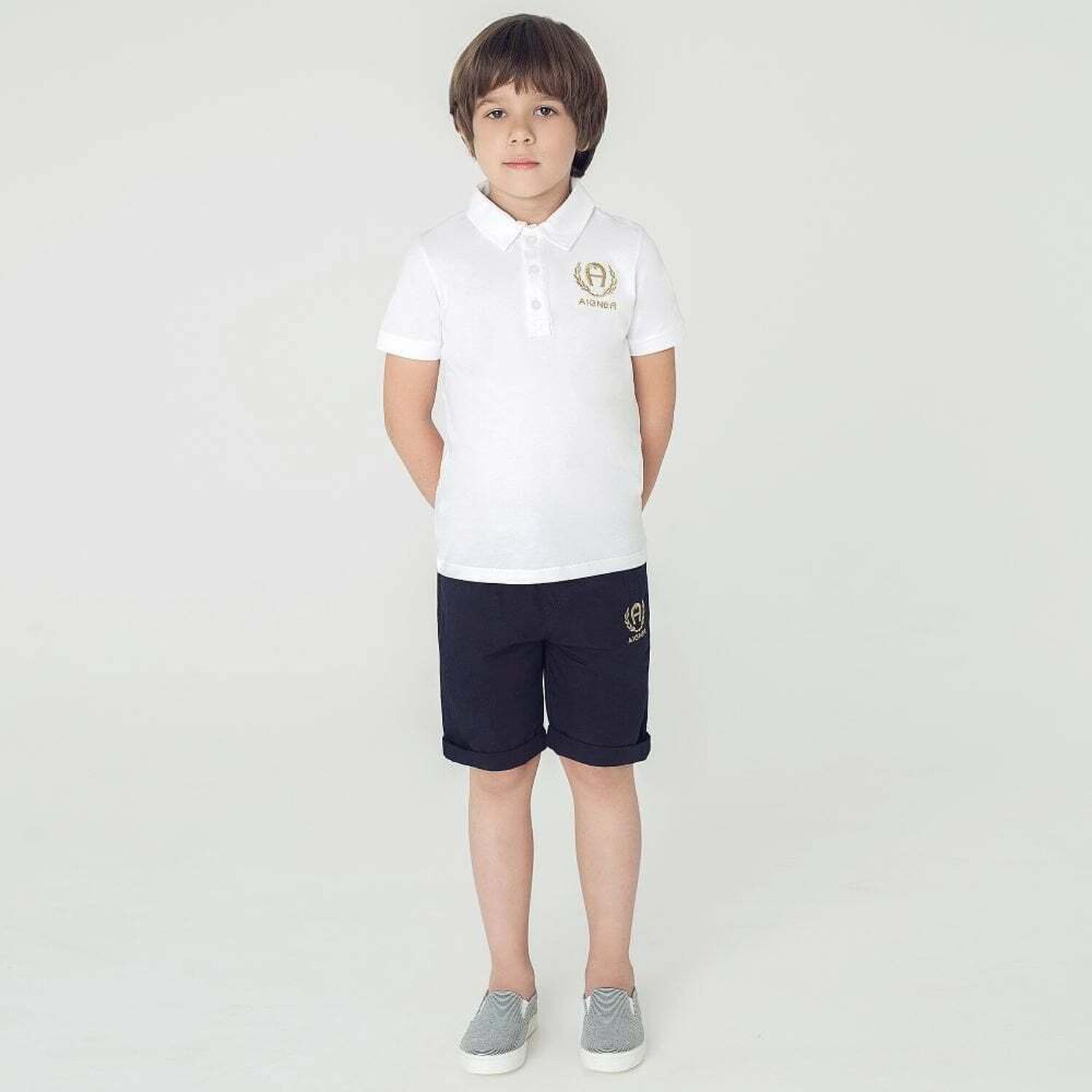 Boys Navy Logo Shorts, 1, hi-res