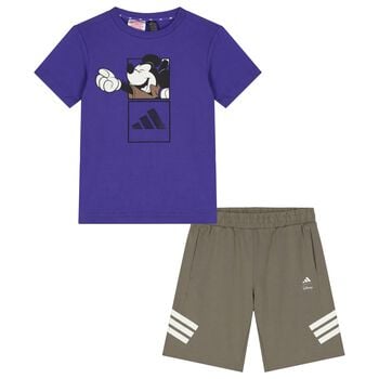 Boys Purple & Beige Mickey Mouse Disney Shorts Set
