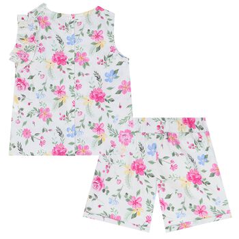 Girls White Floral Shorts Set