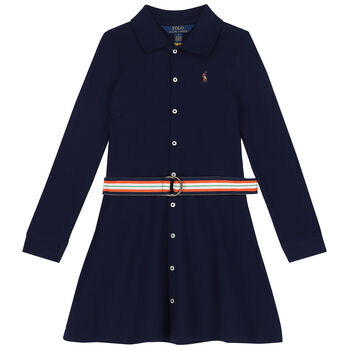 Girls Navy Logo Polo Dress