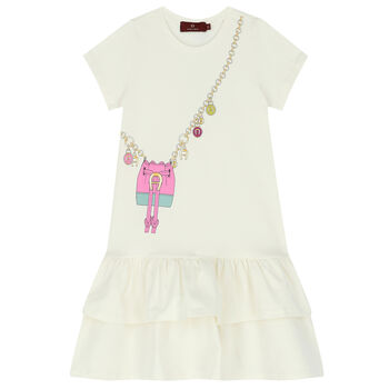 Girls Ivory Logo Bag Dress