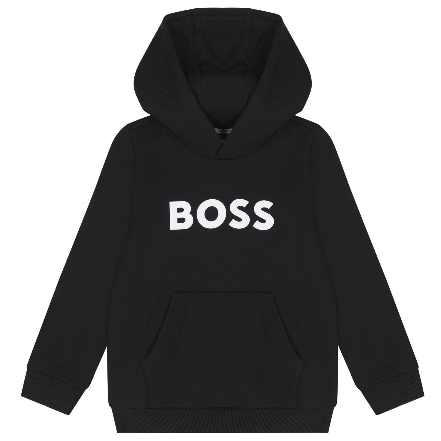 Boys Black Logo Hooded Top, 1, hi-res