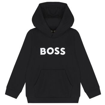 Boys Black Logo Hooded Top