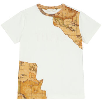 Boys Ivory & Beige Geo Map Logo T-Shirt