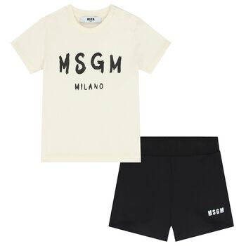 Ivory & Black Logo Shorts Set