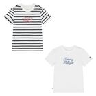 Younger Boys White & Ivory Striped Logo T-Shirts (2 Pack), 1, hi-res