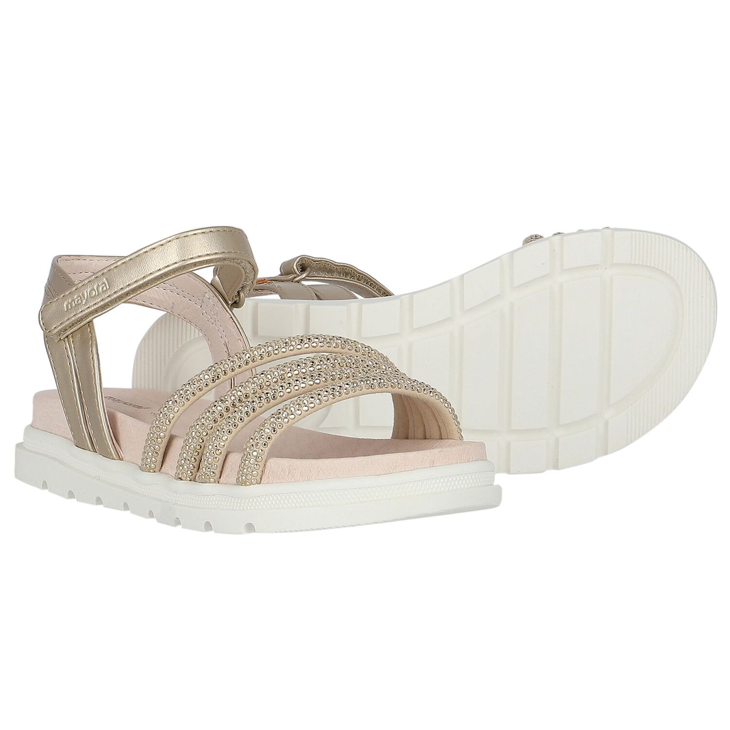 Girls Ivory & Gold Sandals, 1, hi-res image number null
