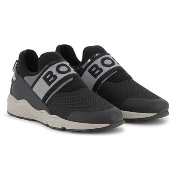 Boys Black Logo Trainers