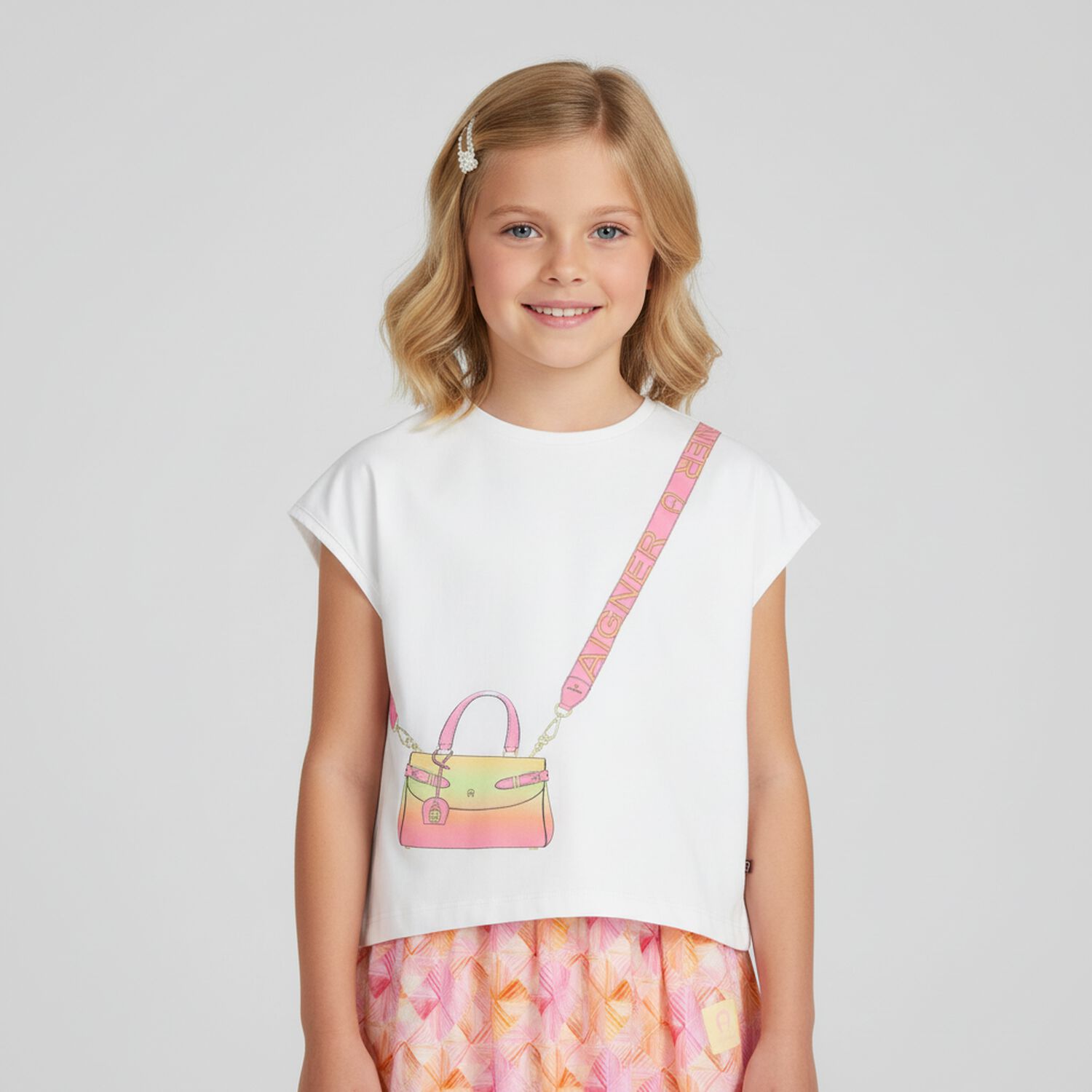 Girls White & Pink Bag T-Shirt, 1, hi-res