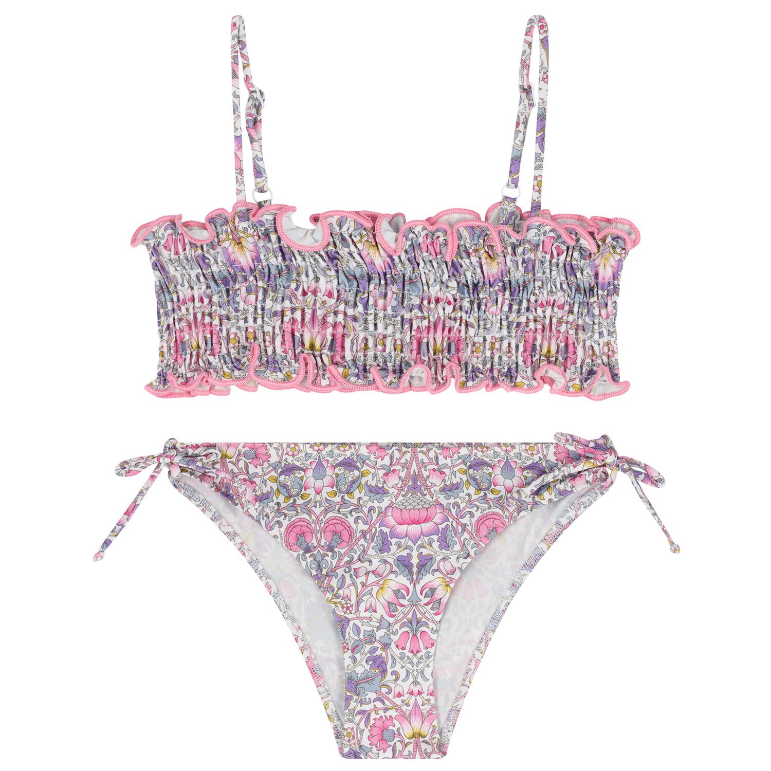 بيكيني للبنات مزين بالزهور باللونين البنفسجي والوردي, 1, hi-res