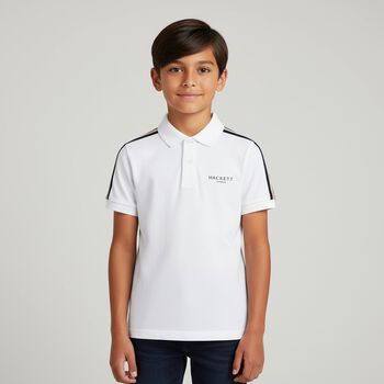 Boys White Logo Polo Shirt, 2 Boys White Logo Polo Shirt