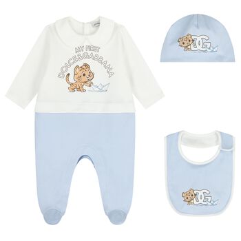 Baby Boys White & Blue Leopard Babygrow Gift Set