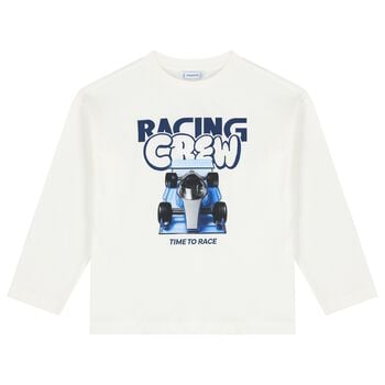 Boys White Formula 1 Car Long Sleeve Top
