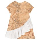 Girls Beige Logo Geo Map Dress, 1, hi-res