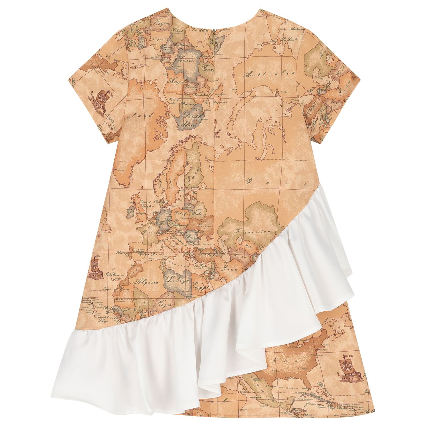 Girls Beige Logo Geo Map Dress, 1, hi-res