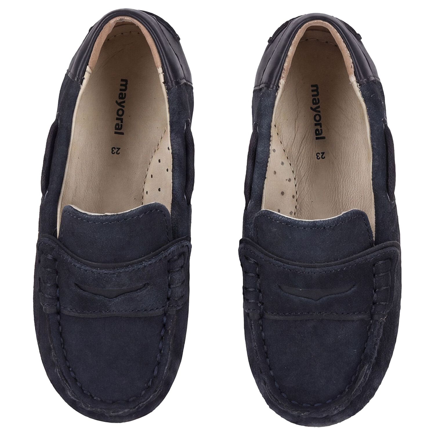 Younger Boys Navy Blue Suede Leather Moccasins, 2, hi-res