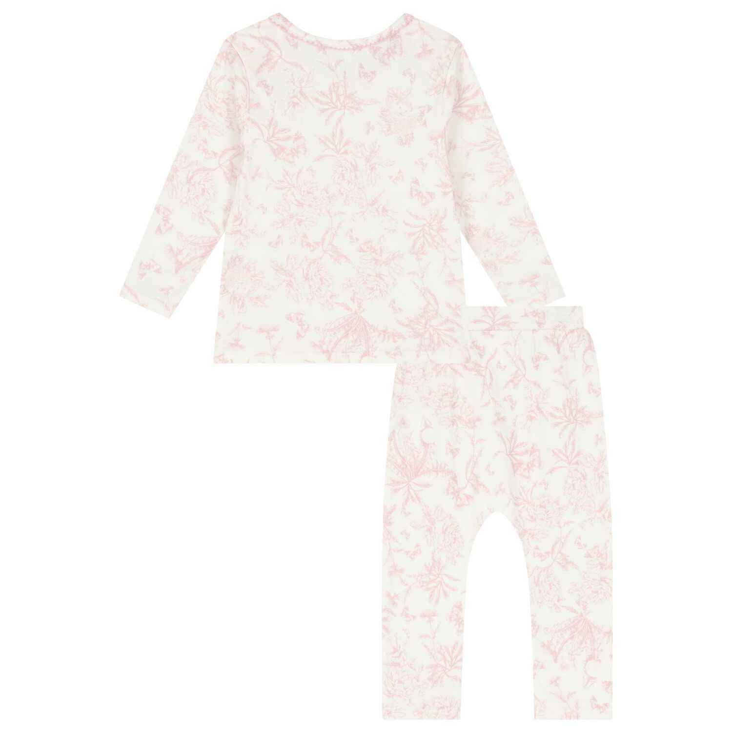 Baby Girls Ivory & Pink Toile Du Jouy Pyjamas, 1, hi-res image number null
