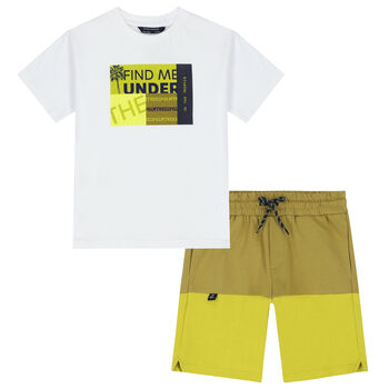 Boys White & Yellow Shorts Set