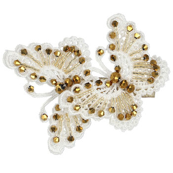Girls White & Gold Embellished Butterfly Hairclip
