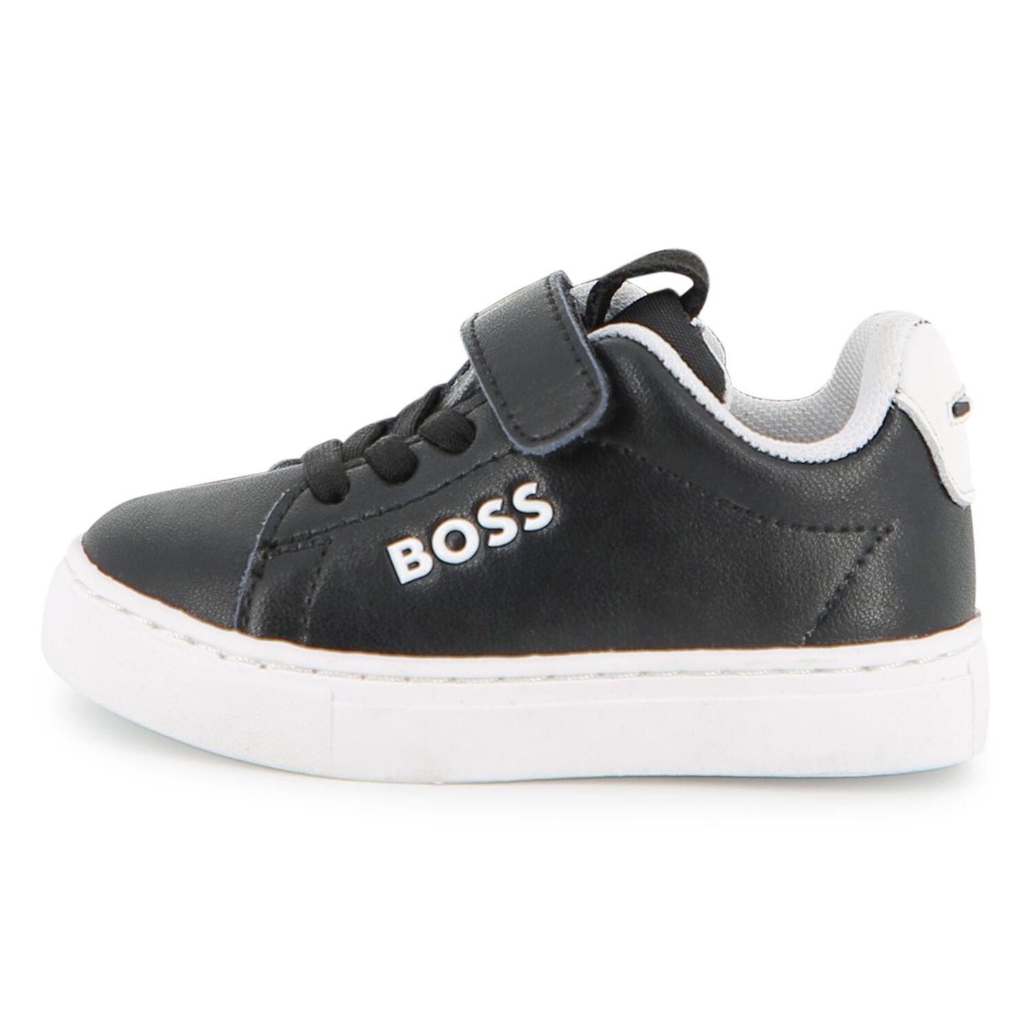 Boys Black & White Logo Trainers, 1, hi-res