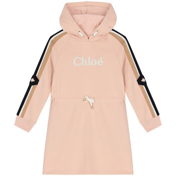 Girls Pink Logo Hooded Dress