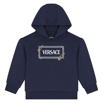 Younger Boys Navy Blue Logo Hooded Top