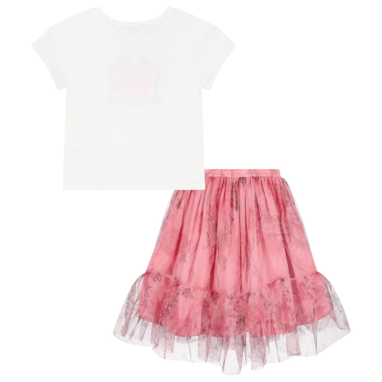 Girls White & Pink Floral Tulle Skirt Set, 1, hi-res image number null