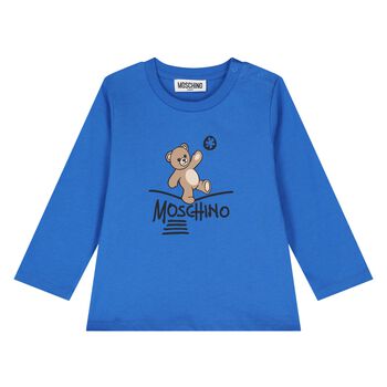 Younger Blue Teddy Bear Logo Long Sleeve Top
