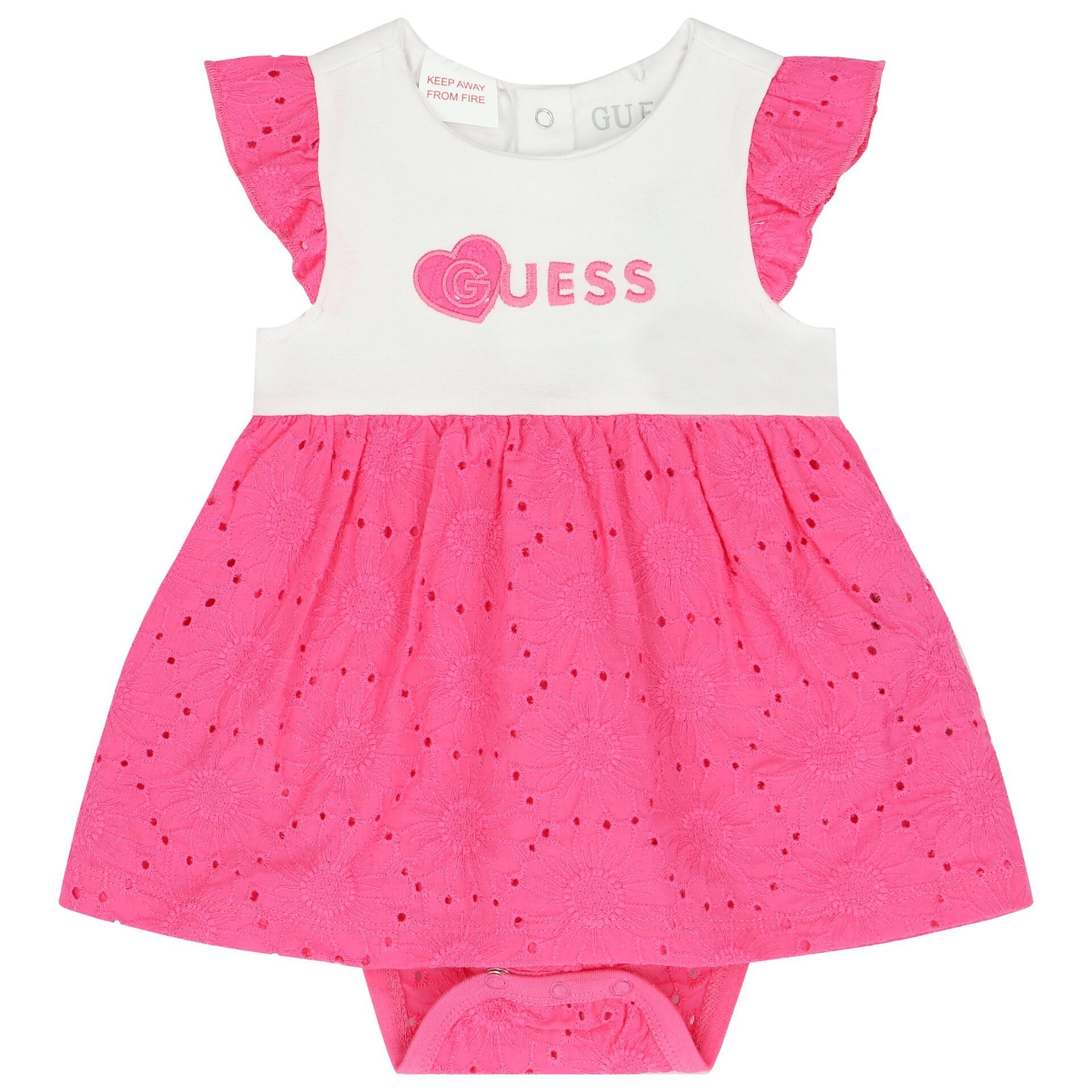 Guess Baby Girls Pink and White Broderie Anglaise Dress Junior Couture