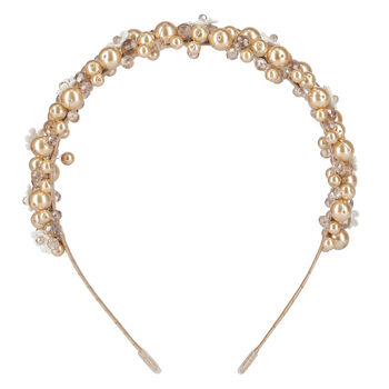 Girls Gold Embellished Pearl & Crystal Headband