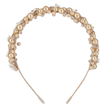 Girls Gold Embellished Pearl & Crystal Hairband