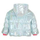 Girls Silver Iridescent Heart Puffer Jacket, 1, hi-res