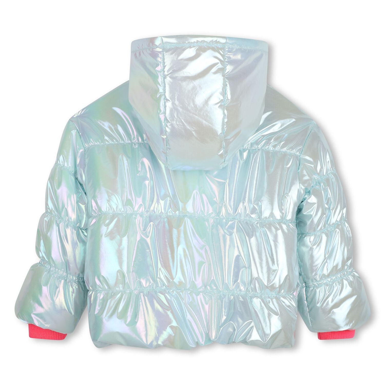 Girls Silver Iridescent Heart Puffer Jacket, 1, hi-res