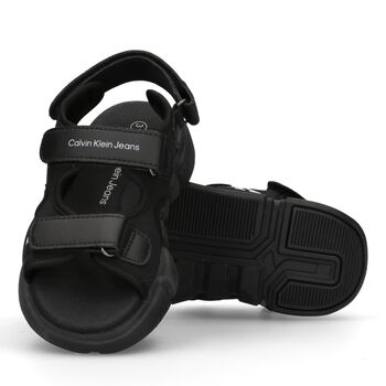 Boys Black Logo Sandals