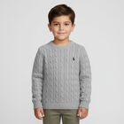 Grey Logo Cable Knit Jumper, 1, hi-res
